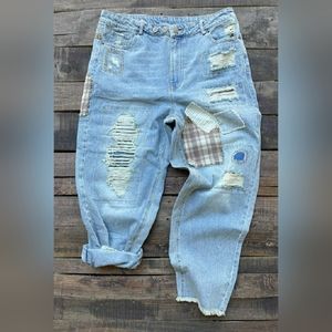 Jaded Gypsy Patchwork Light Blue Cottage core Boyfriend Jeans — Relaxed Fit